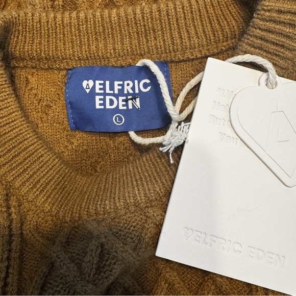 NWT Aelfric Eden Men’s Oversized Chunky Brown Cable Knit Fisherman Sweater Sz L - Picture 5 of 10